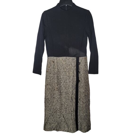 Vintage NO TAGS Heavy black tweed dress lined winter fall long sleeve 1 Pc. MED - Picture 1 of 12